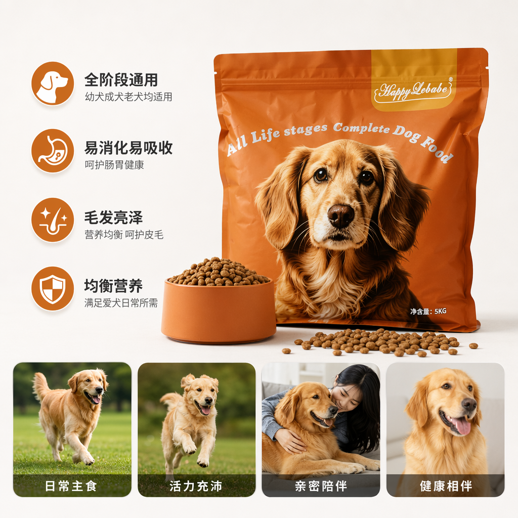全价全期鲜肉狗粮包装袋金毛犬面部特写专用宠物狗粮成犬粮