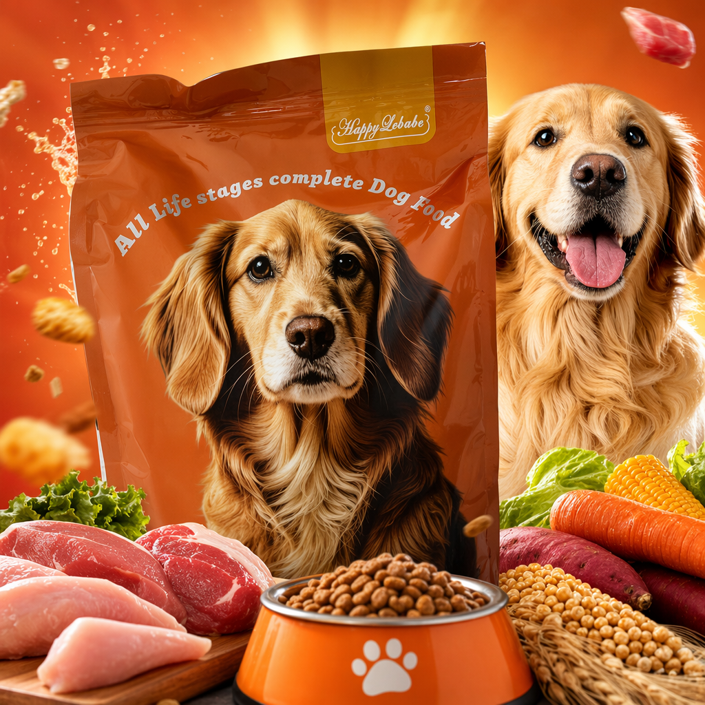Full-price and full-life fresh meat dog food packaging bag, close-up of Golden Retriever's face, special pet dog food, adult dog food Specification image