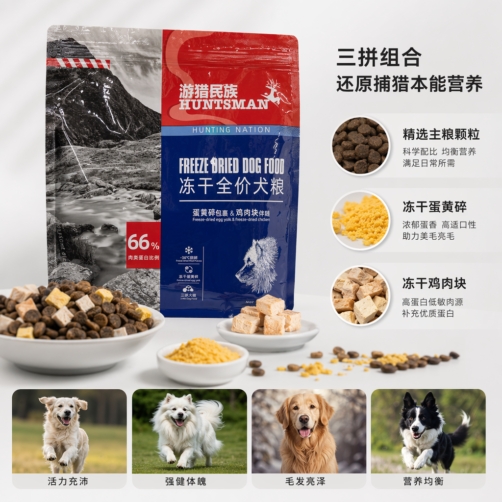 红蓝黑相间包装冻干全价犬粮