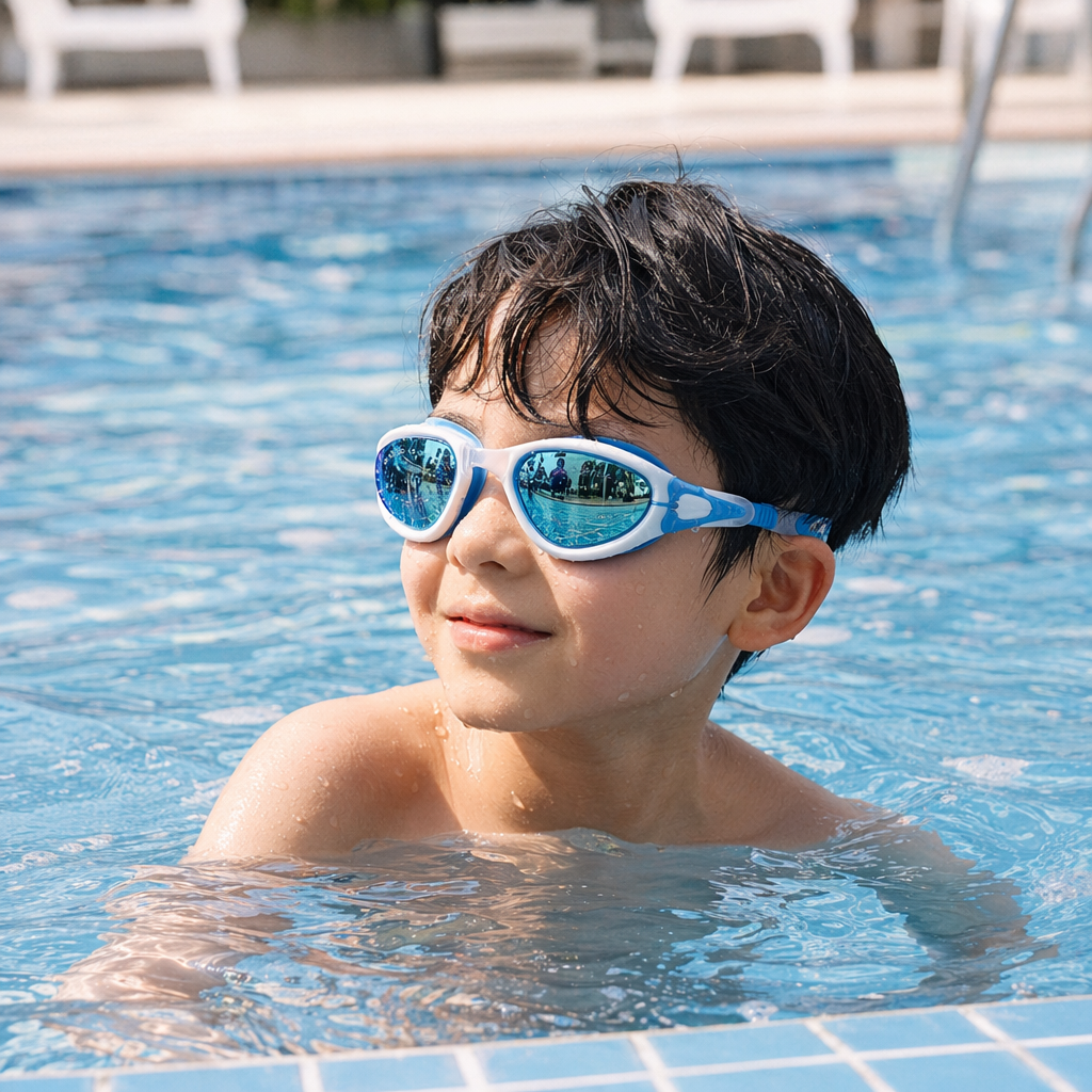 Blue and white high-definition anti-fog swimming goggles for both men and women, comfortable and snug swimming goggles details Picture