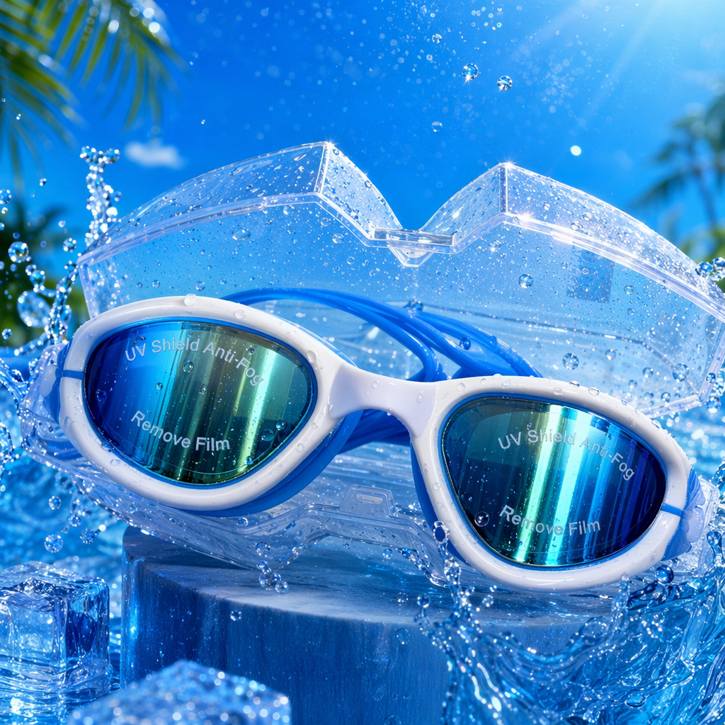 Blue and white high-definition anti-fog swimming goggles for both men and women, comfortable and snug swimming goggles Specification image