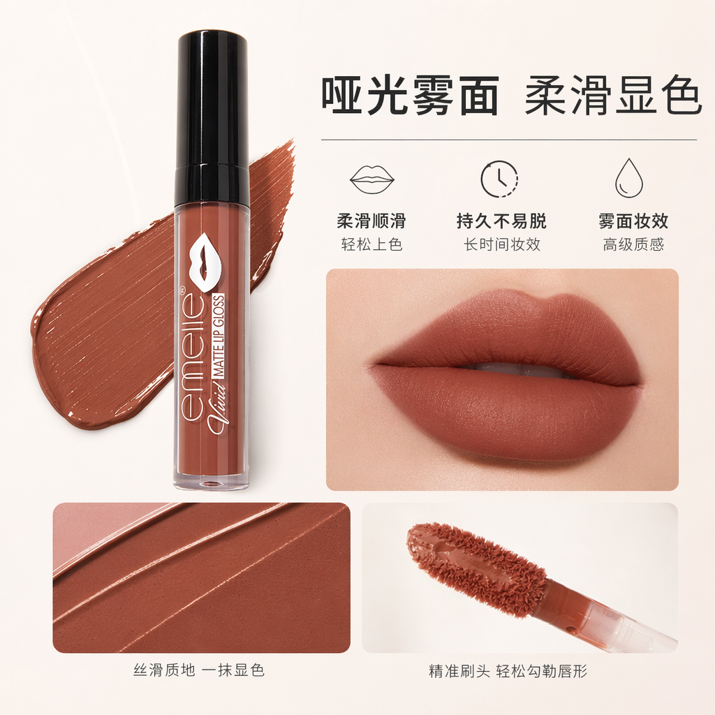 emelle棕色唇釉透明管身黑色盖Vivid MATTE LIP GLOSS