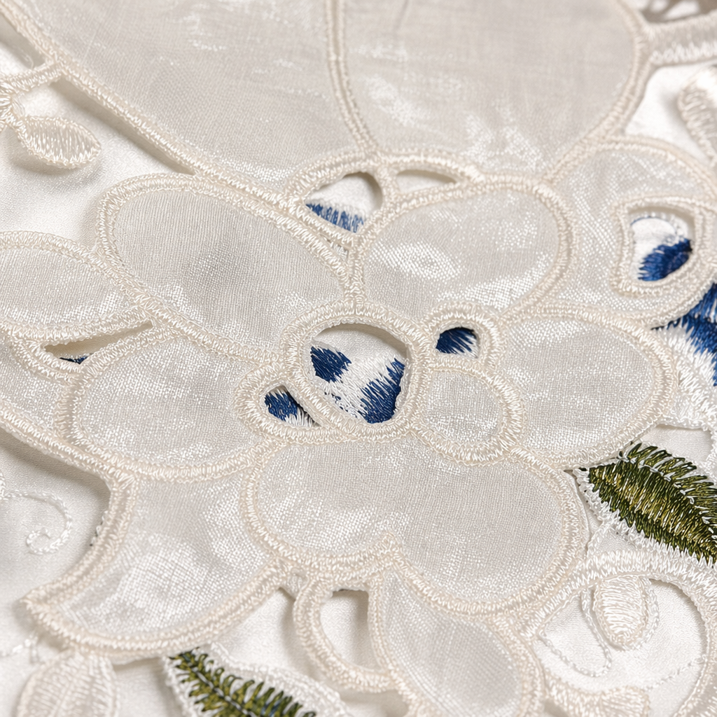 White embroidered table mat, handcrafted hollowed-out home dining tablecloth, coffee table mat, Nordic style Application Scenario