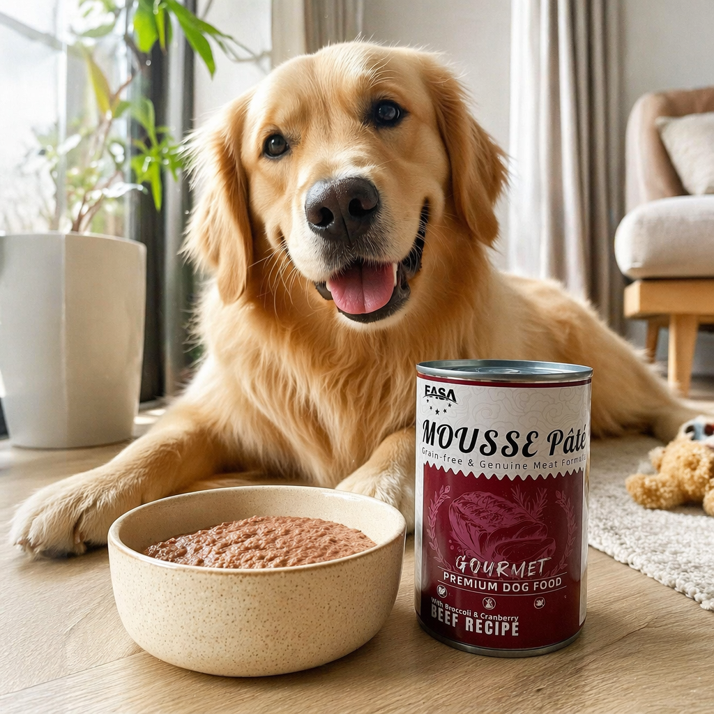 The red and white canned dog food, pet wet food and meat formula are nutritionally balanced and easy to digest details Picture