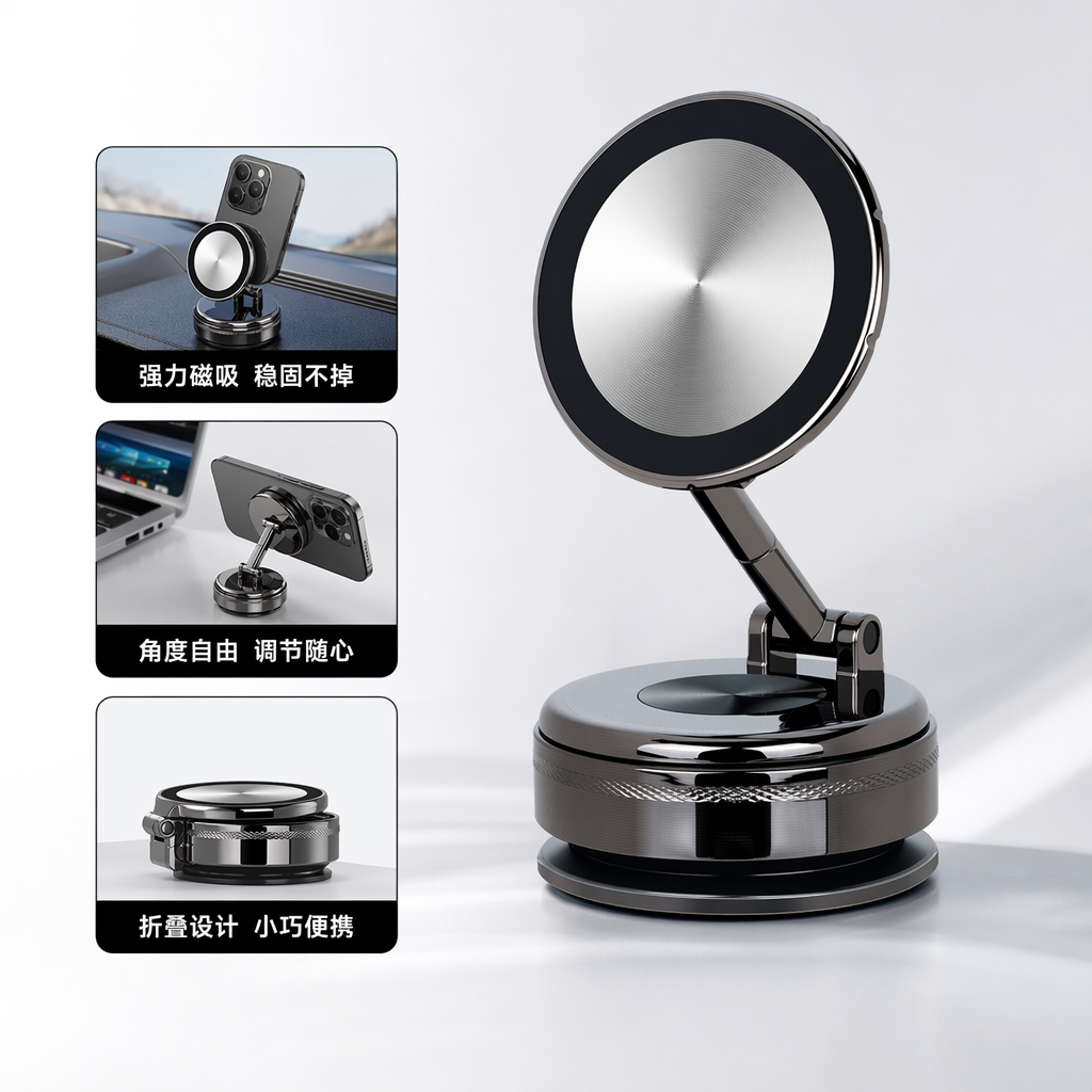 银黑相间圆形磁吸手机支架 通用强磁吸附稳固