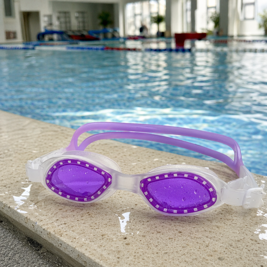 Purple anti-fog swimming goggles are suitable for both men and women, providing a comfortable fit and high-definition vision for swimming and eye protection details Picture