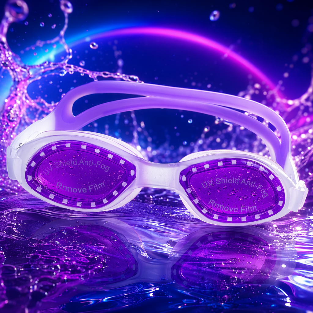 Purple anti-fog swimming goggles are suitable for both men and women, providing a comfortable fit and high-definition vision for swimming and eye protection Specification image