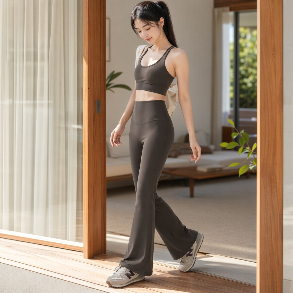 Slimming high-waisted nude yoga pants, women's seamless quick-drying buttocks lifting and shaping exercise and fitness long pants, worn over flared pants details Picture