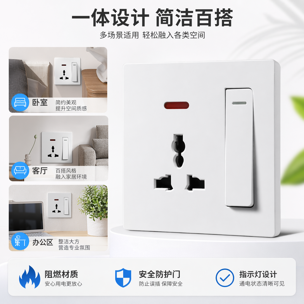 T2 white large board 13A multi-functional socket wall switch for living room and bedroom decoration, exclusively for export