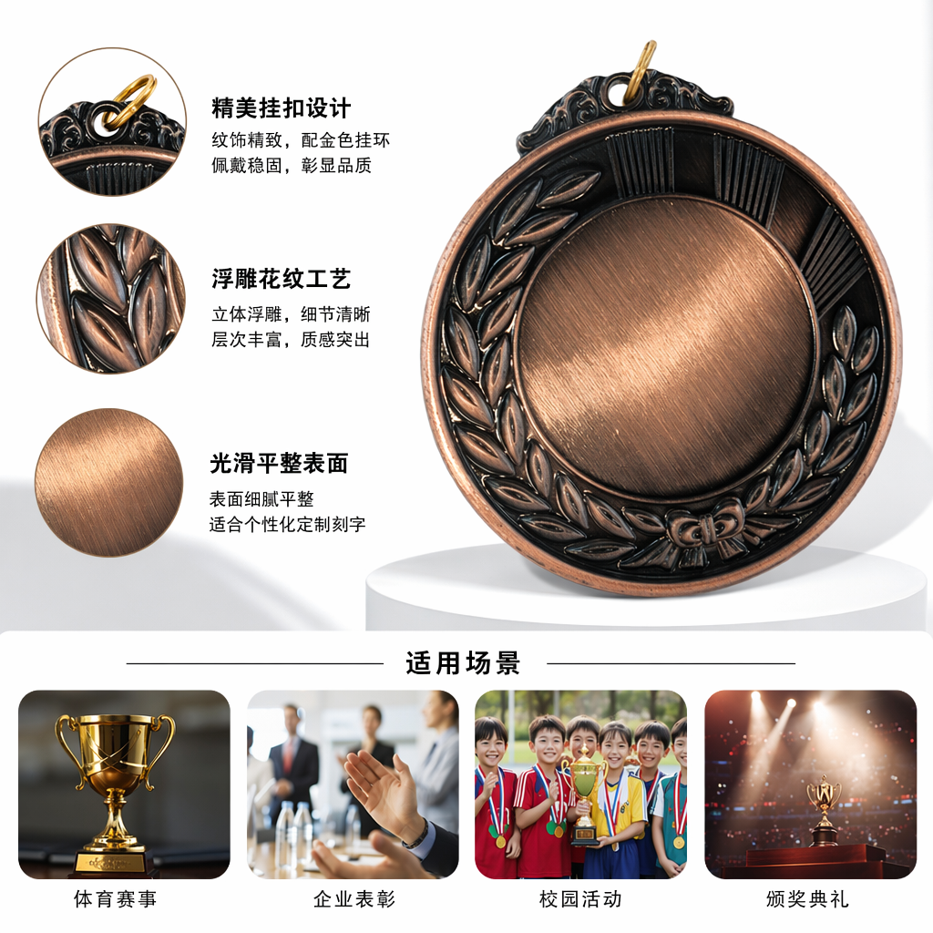 铜色金属质感奖牌定制纪念奖章可刻字