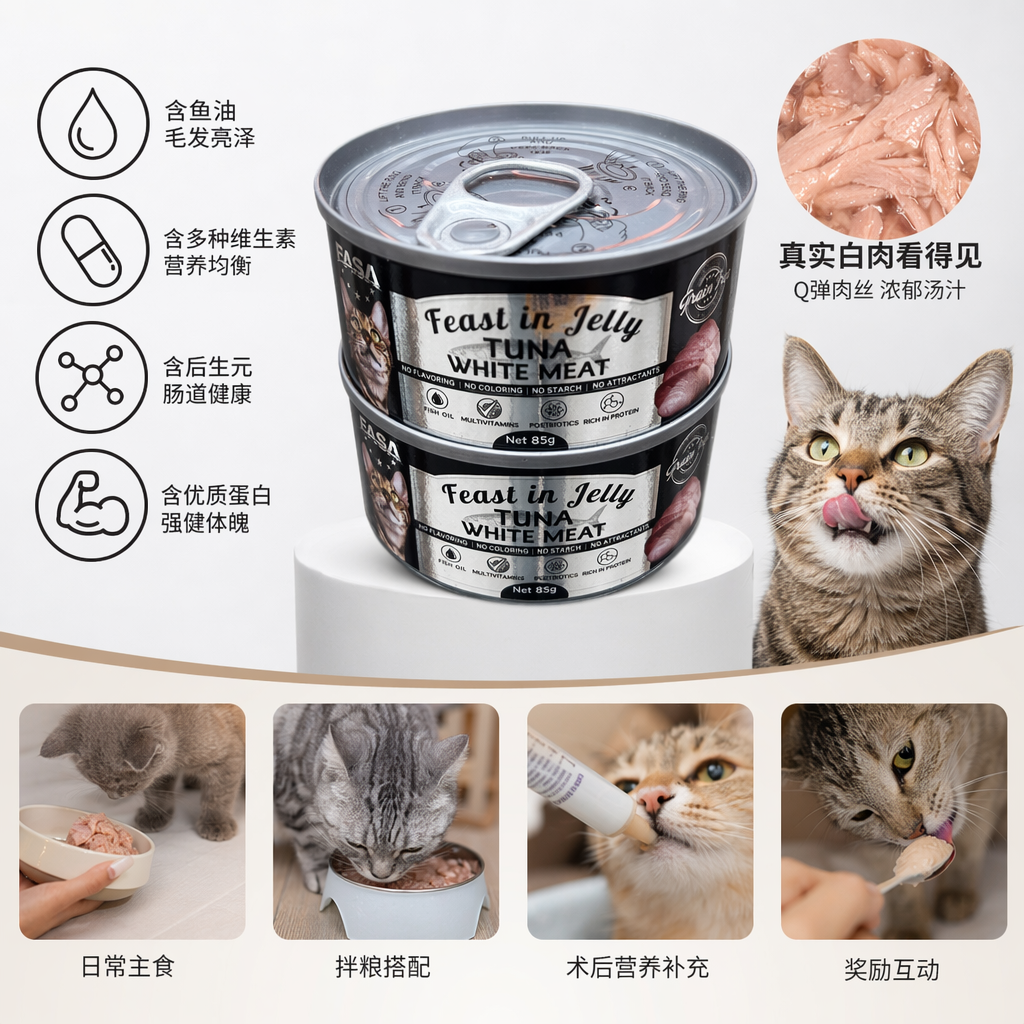 银色易拉罐装猫罐头主食湿粮高肉含量开盖即食