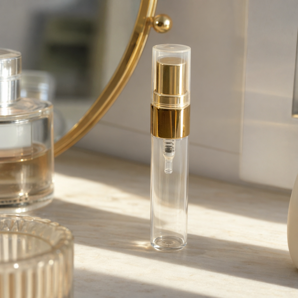 5ml golden transparent semi-covered aluminum nozzle transparent small bottle portable perfume portioning bottle details Picture