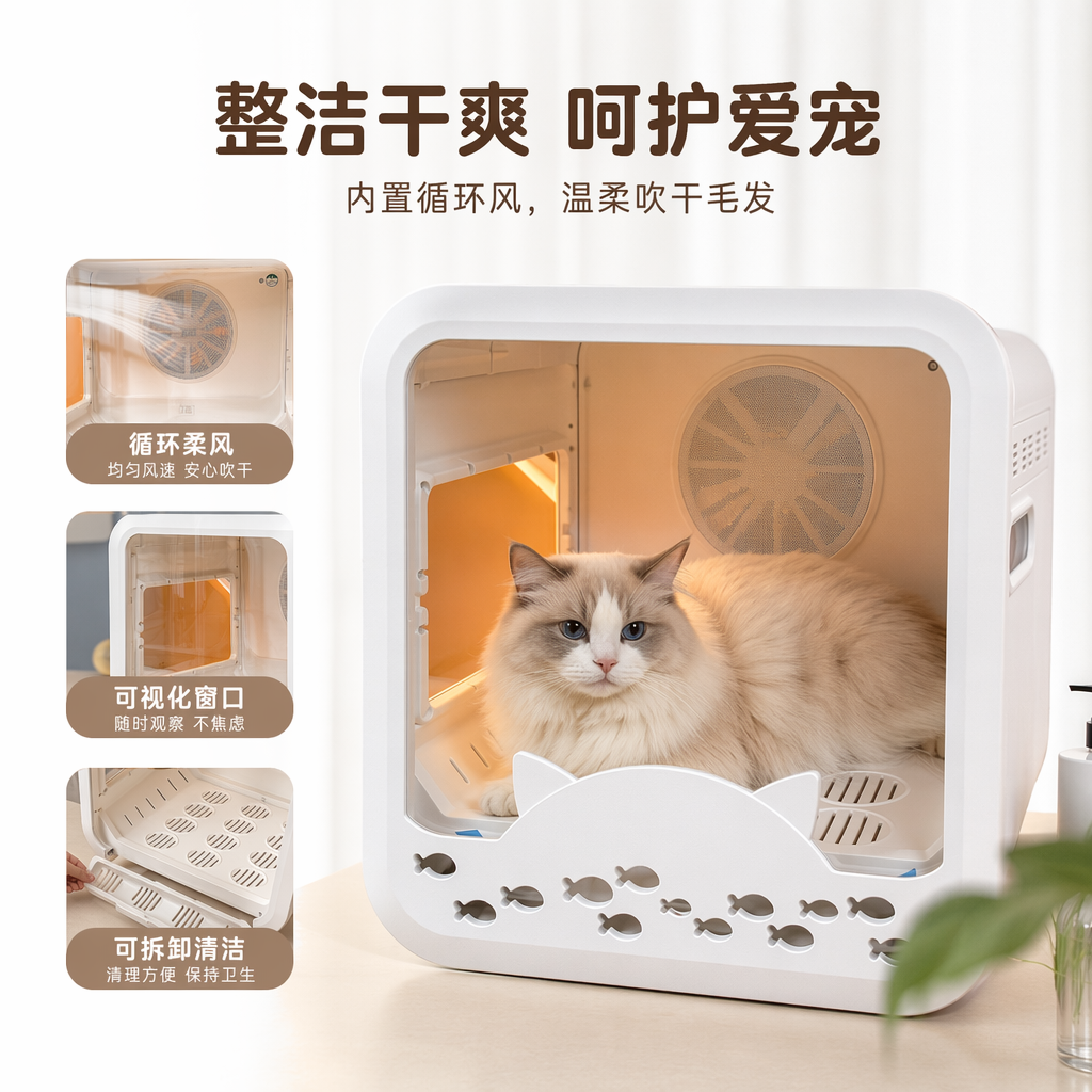白色猫形宠物烘干箱 宠物吹干箱 猫咪专用恒温烘干箱