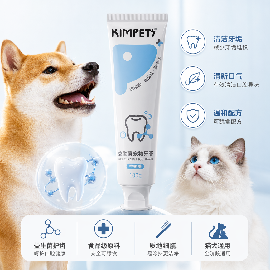蓝色背景益生菌宠物牙膏狗猫通用牙膏管配包装盒