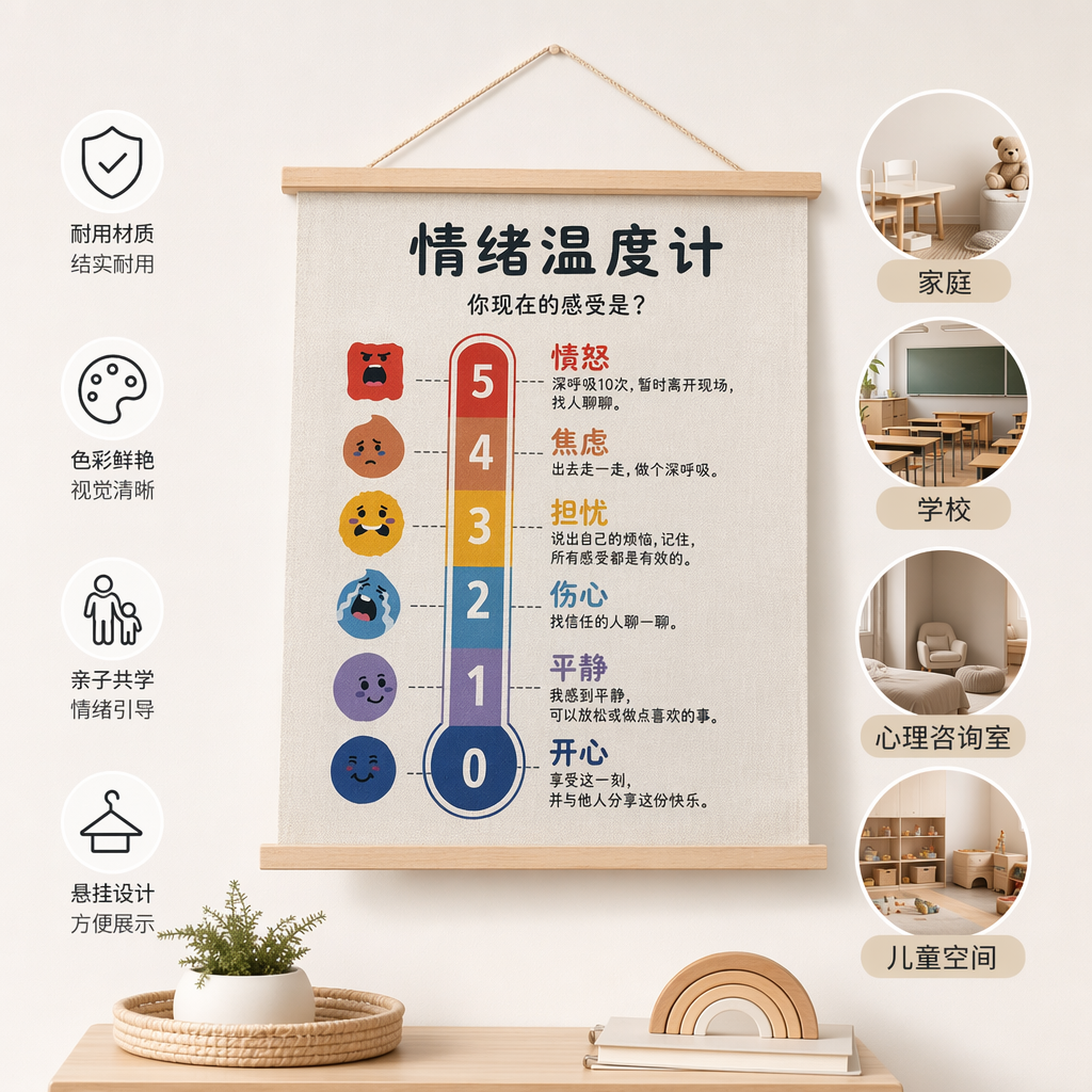 彩色情绪温度计创意海报 心理健康教育挂图 室内装饰画图
