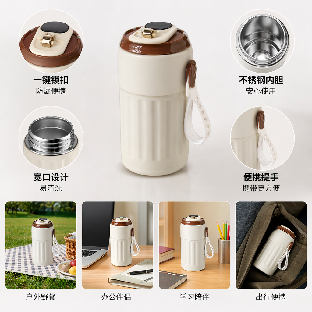 彩色保温杯 不锈钢真空保冷保热便携水杯时尚简约设计