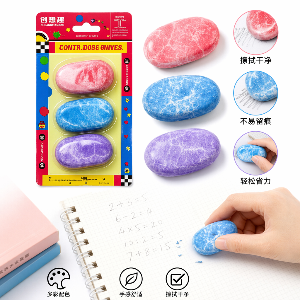 彩色橡皮擦套装 多色可擦净 学生文具办公用品图