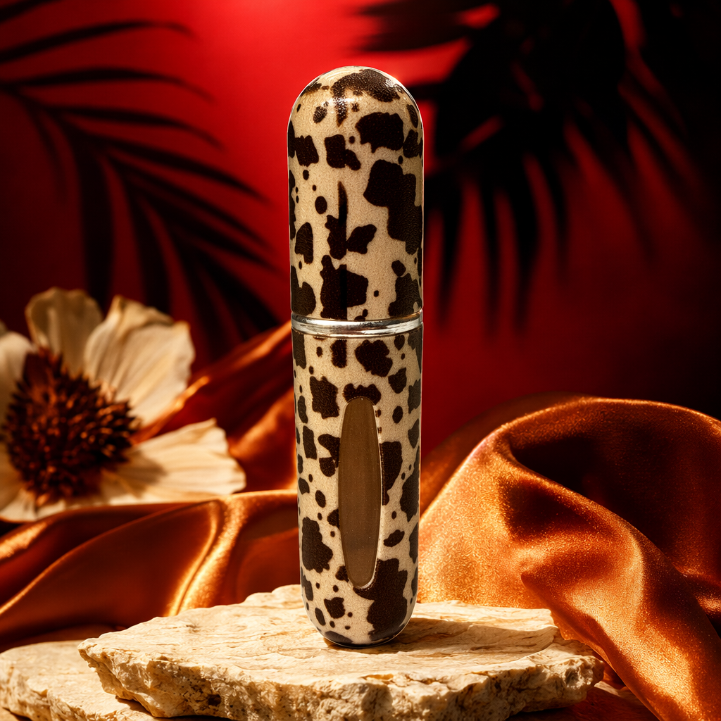 5ml brown and white spotted pattern perfume bottle, portable travel set, simple design, portable perfume bottle, plastic bottle Specification image