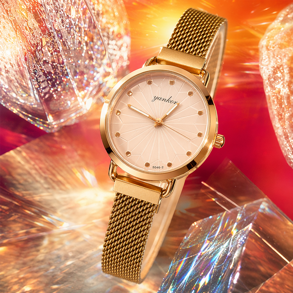 A simple quartz watch for men with a golden dial, waterproof calendar and luminous hands Specification image