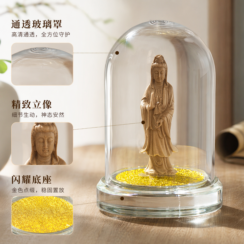透明玻璃罩观音雕像陶瓷摆件家居装饰客厅玄关