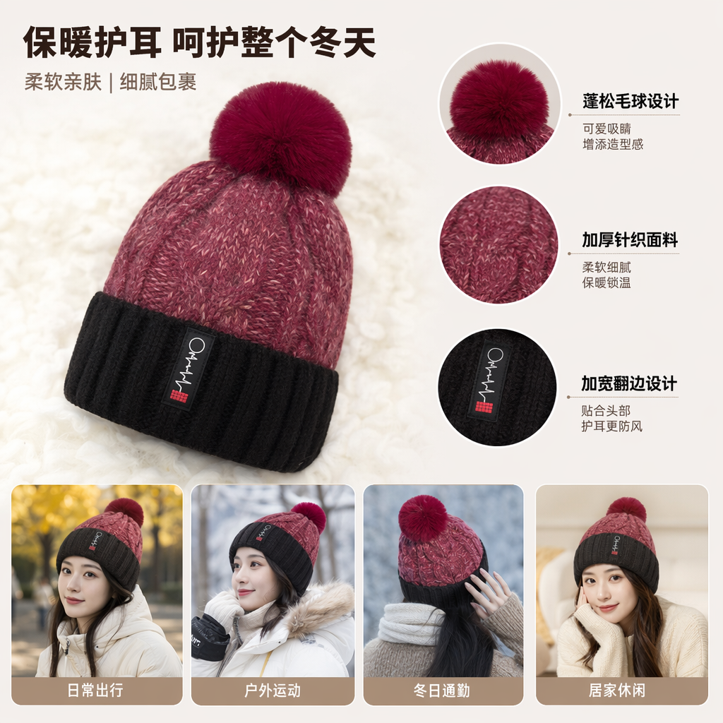 彩色针织帽组合 多色可选 保暖毛线帽 女士秋冬配饰