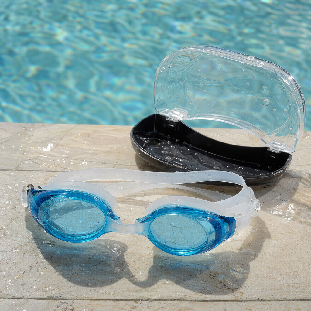 Blue swimming goggles for both men and women, anti-fog and waterproof swimming goggles, comfortable fit, adjustable nose bridge details Picture