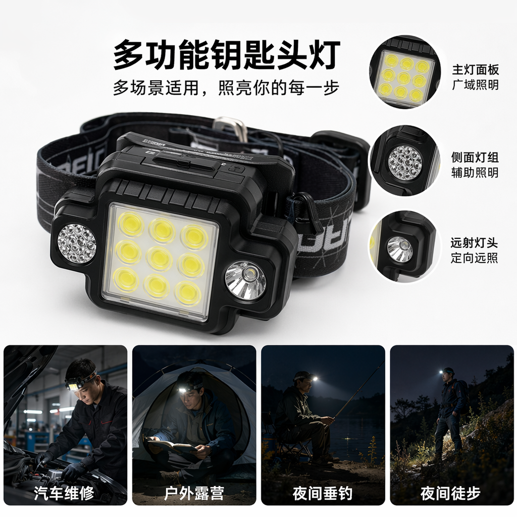 黑色头灯带包装盒可充电LED户外运动照明设备