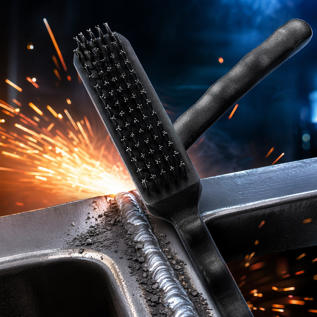 A special wire brush for rust removal, grinding and cleaning of metal T-shaped welded parts Specification image