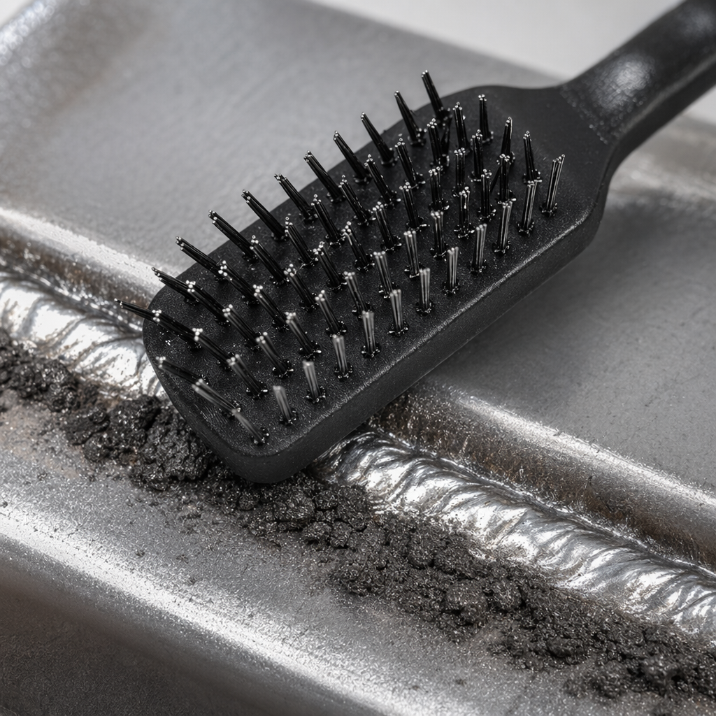 A special wire brush for rust removal, grinding and cleaning of metal T-shaped welded parts Application Scenario