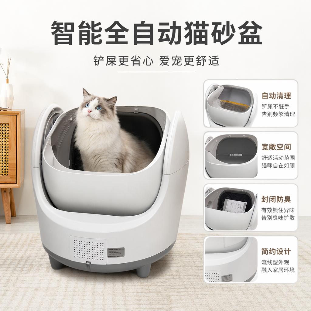 白色自动猫砂盆智能除臭静音家用全自动铲屎机