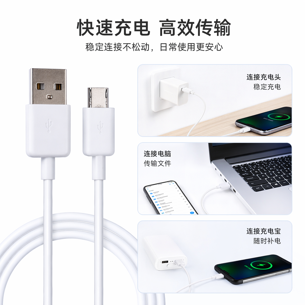 蓝色包装盒USB数据线快充耐用苹果安卓通用