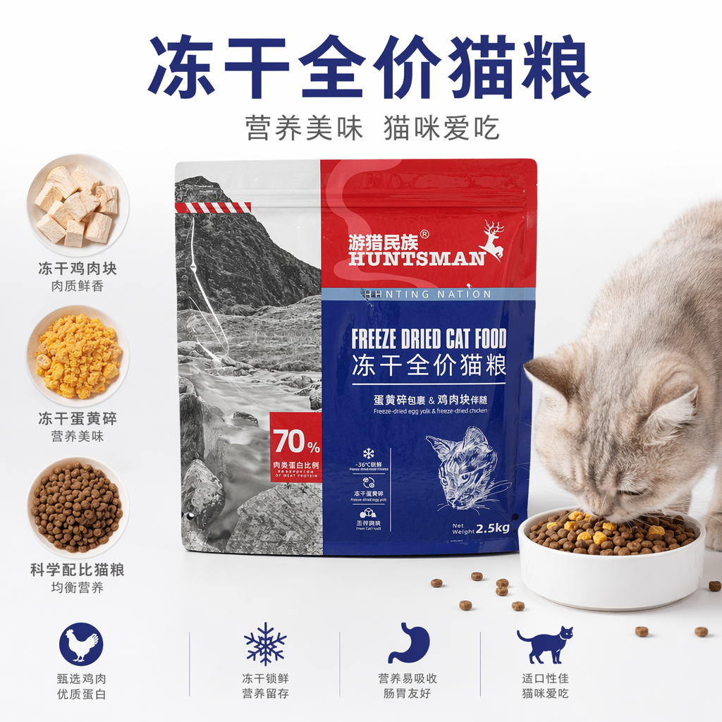 蓝红黑配色冻干全价猫粮 高蛋白易消化成猫幼猫通用