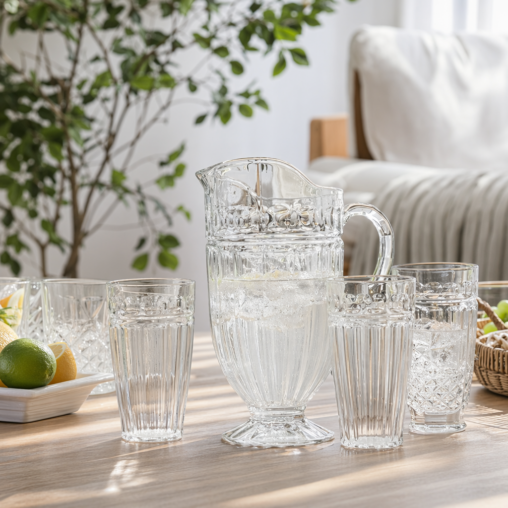 Transparent glass water bottle and cup set, household heat-resistant tea set and drinking cup combination details Picture