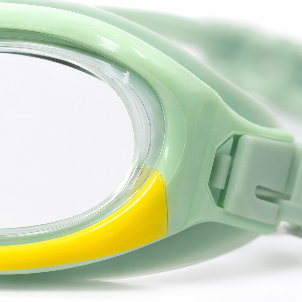 Green border, yellow decorative swimming goggles, black keyboard background shot Application Scenario