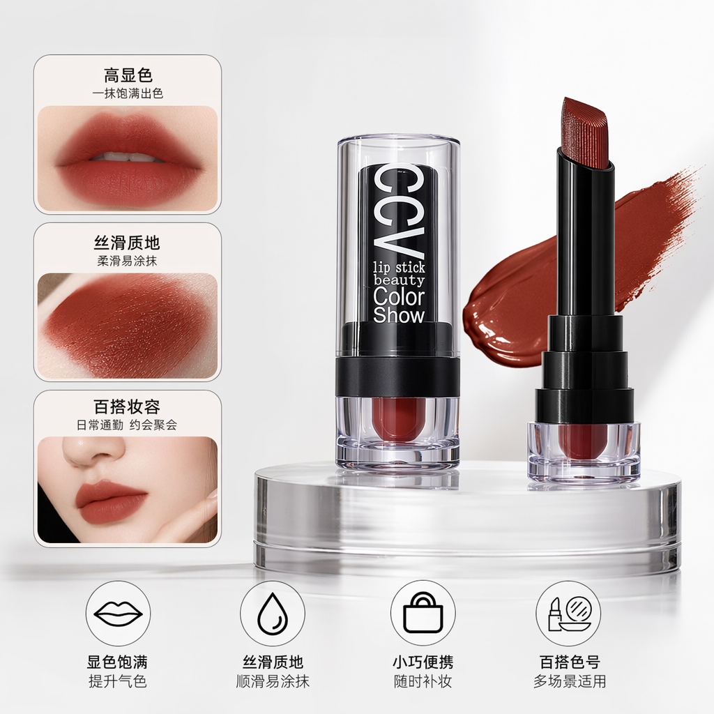 CCV唇膏棒透明管身黑色款标签印有lip stick beauty Color Show