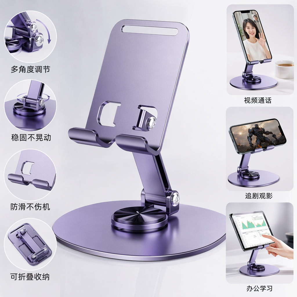 Purple metal phone stand, desktop, car universal, adjustable, stable and load-bearing