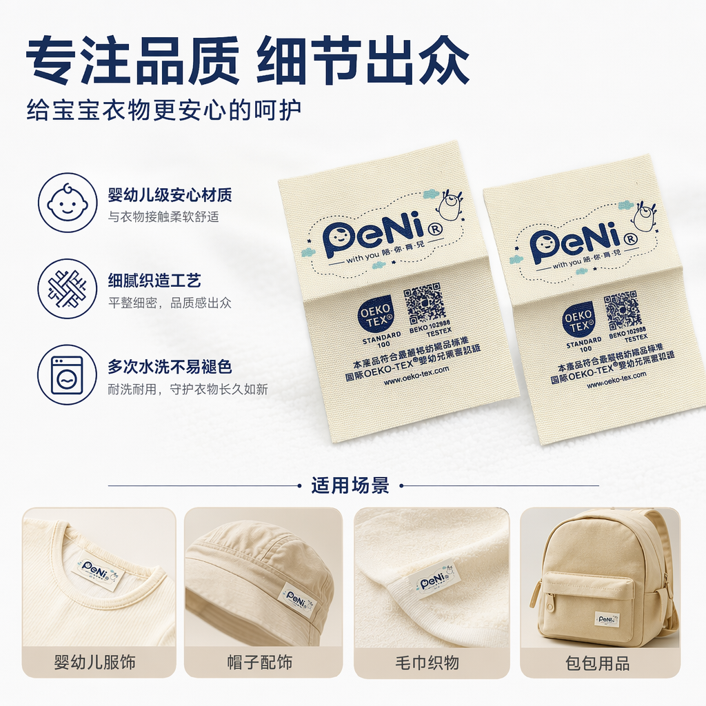 米色织物标签 缝纫辅料 服装洗标 布标定制 可水洗耐高温