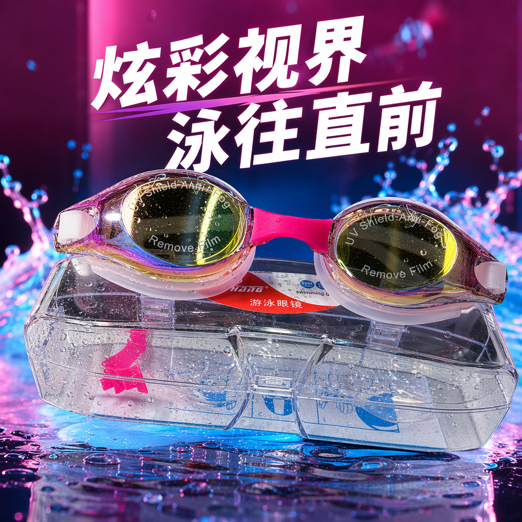 Pink silicone anti-fog swimming goggles, women's comfortable fit swimming goggles, adult swimming goggles, adult swimming goggles, adult swimming goggles Specification image