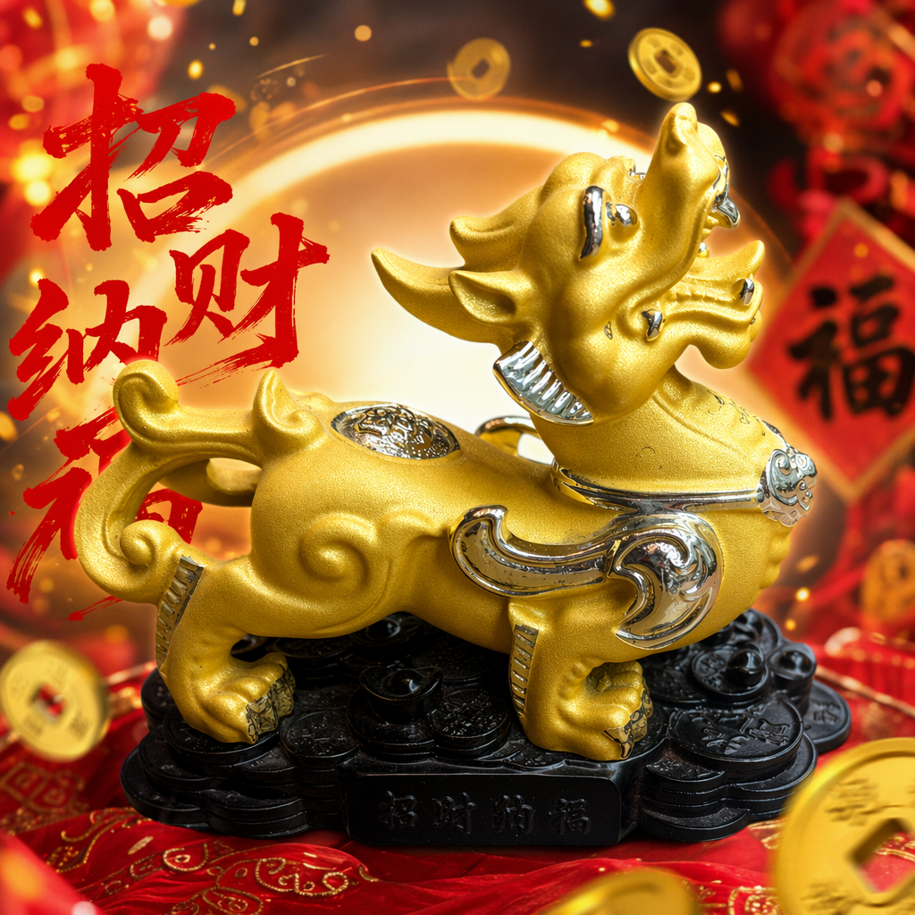 金色招财貔貅摆件细节图