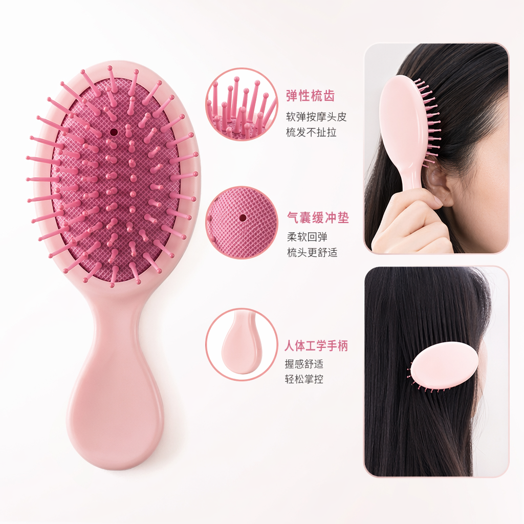 粉色桃木梳子 柔韧防静电 家用按摩梳 男女通用