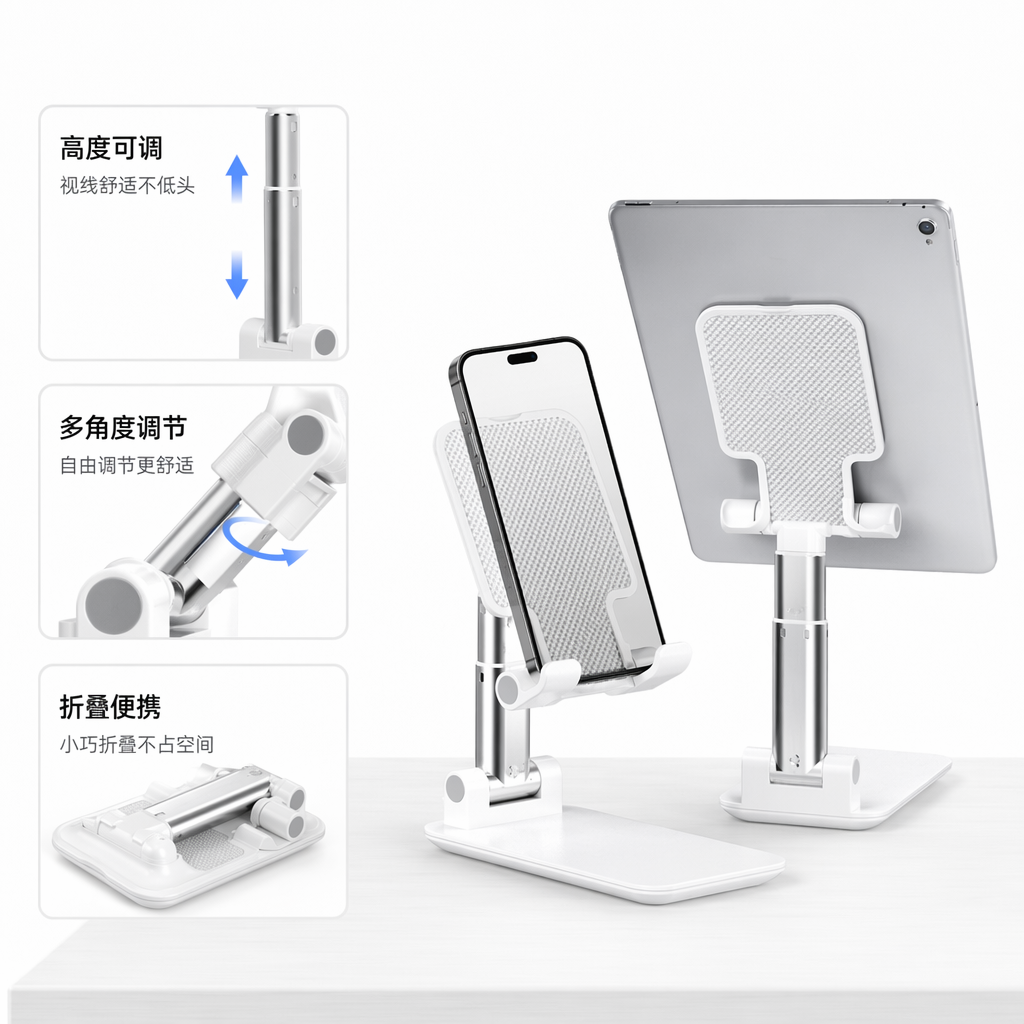 白色手机支架桌面车载两用可调节稳固防滑