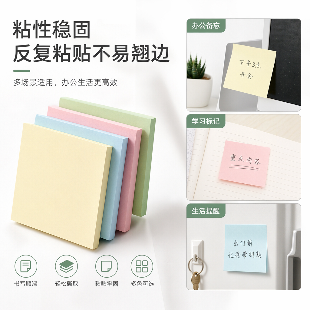 彩色便签纸加厚撕取顺滑堆叠式办公学习用