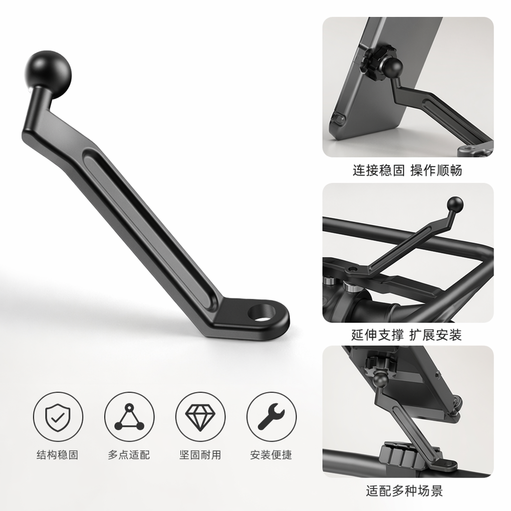 Black metal mobile phone stand accessory, 360-degree rotation, stable load-bearing, suitable for both car and desktop use