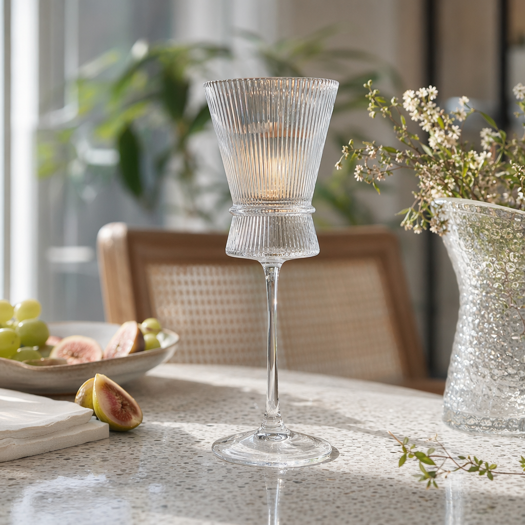Transparent striped highball glass, fashionable glass wine glass, banquet home red wine glass Specification image