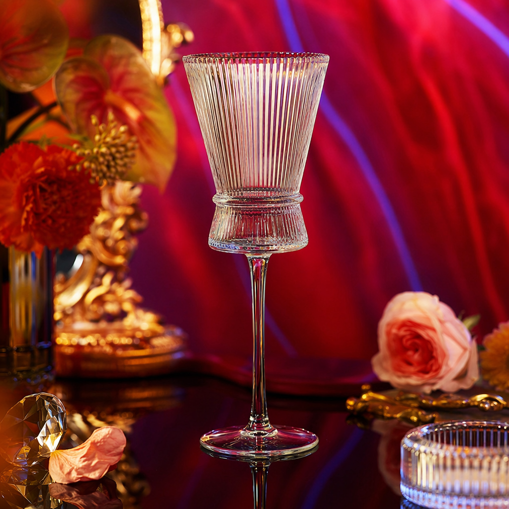 Transparent striped highball glass, fashionable glass wine glass, banquet home red wine glass Application Scenario