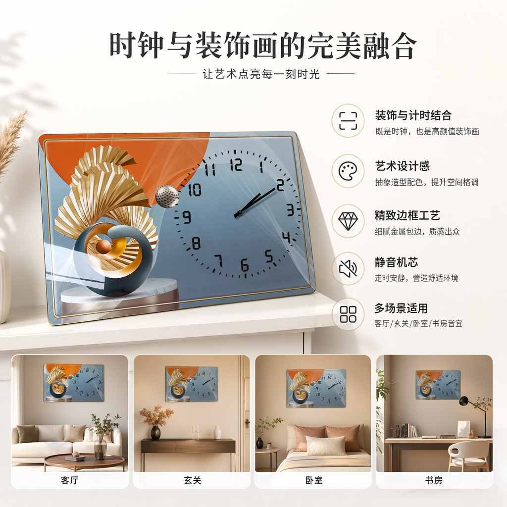玻璃钟表盘装饰摆件北欧简约客厅卧室桌面创意时钟配件