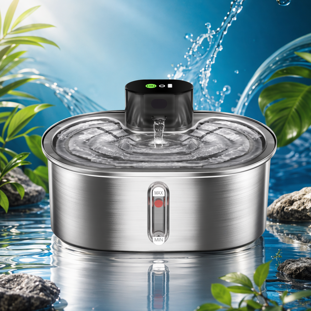 Silver stainless steel pet automatic water dispenser with silent circulation and filtration Specification image