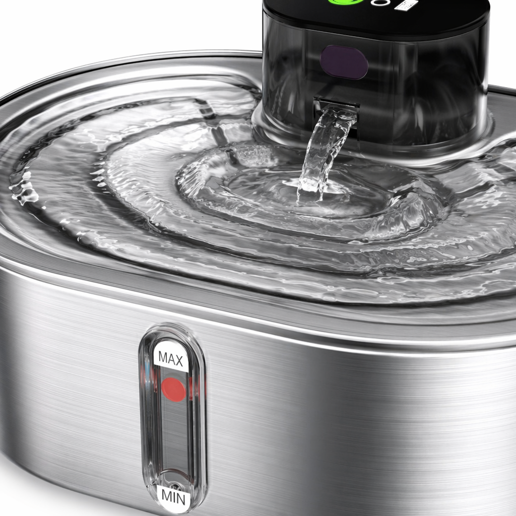 Silver stainless steel pet automatic water dispenser with silent circulation and filtration Application Scenario