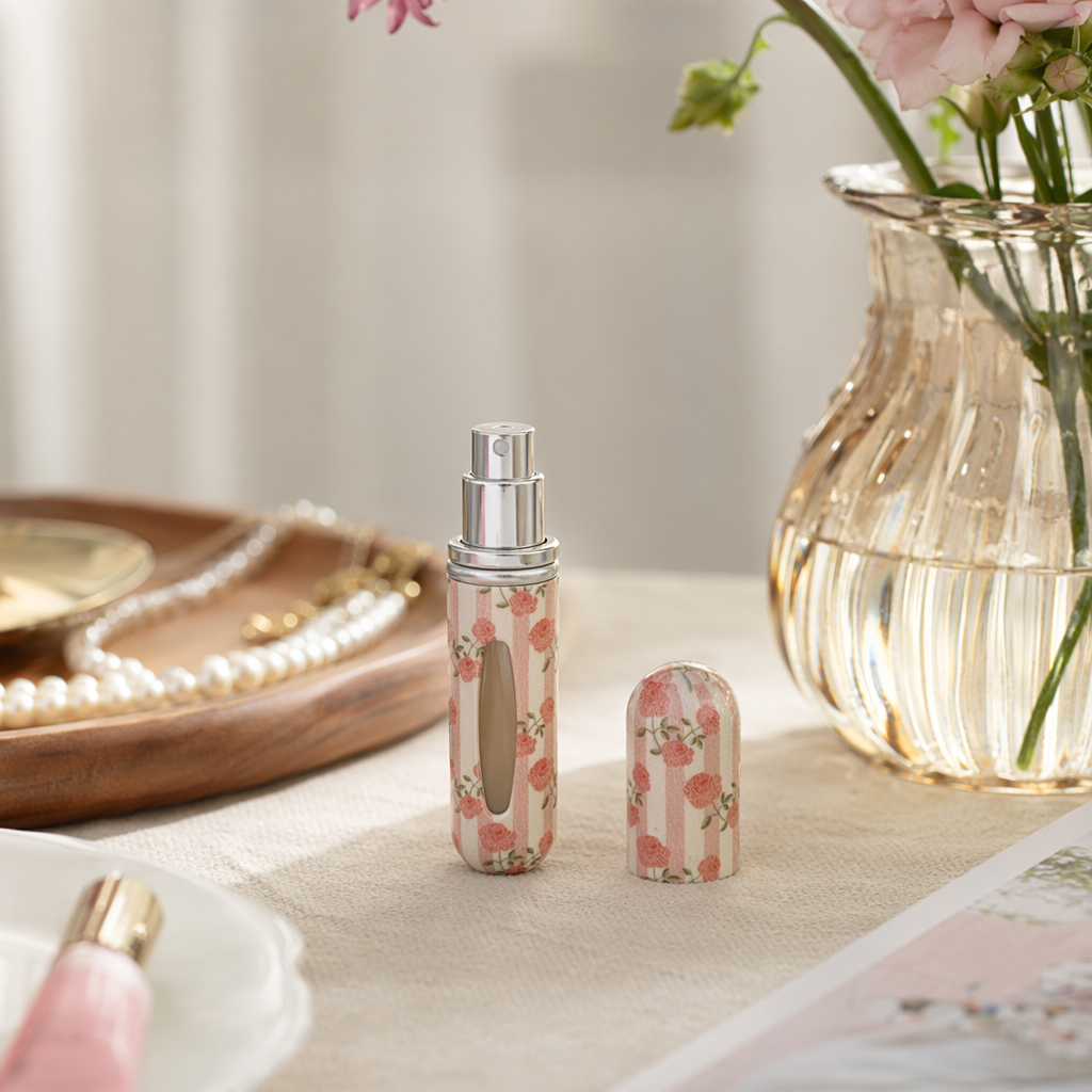 Pink striped floral pattern portable perfume bottle travel set portable spray details Picture