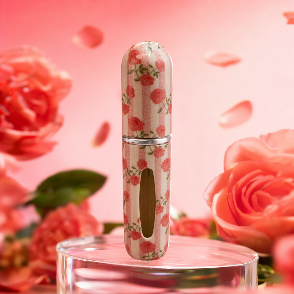 Pink striped floral pattern portable perfume bottle travel set portable spray Specification image